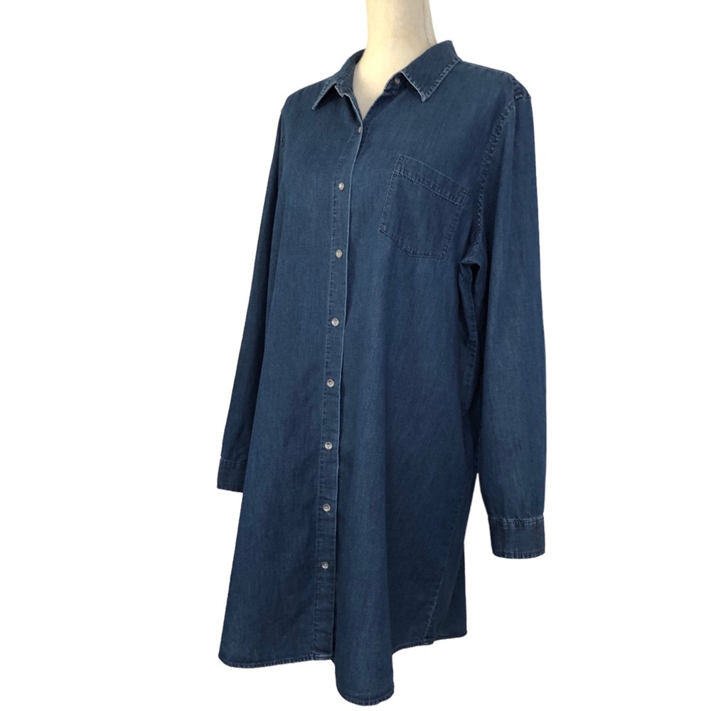 J. Jill Chambray Button Down Shirt Dress Long Sleeve Blue Size XL